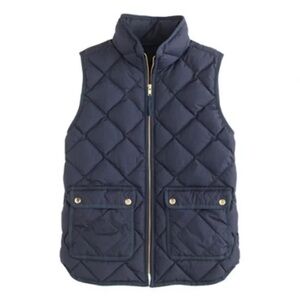 J. Crew Women’s Navy Blue Quilted DOWN Puffer Vest with Snap Pockets Zip-up